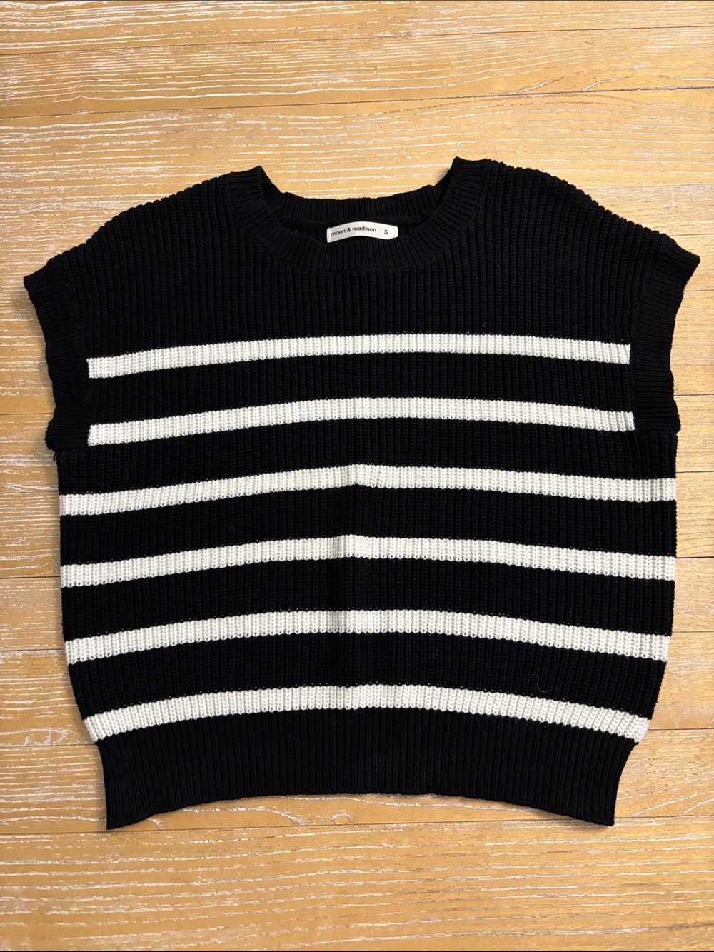 Black & White Striped Knit Sleeveless Sweater Vest